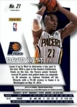 2014-15 Panini Prizm - Prizms Red White and Blue Pulsar #21 David West Back