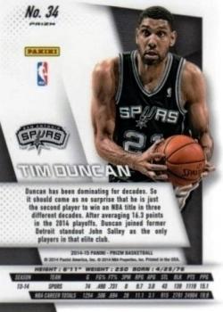 2014-15 Panini Prizm - Prizms Red White and Blue Pulsar #34 Tim Duncan Back