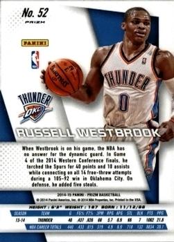2014-15 Panini Prizm - Prizms Red White and Blue Pulsar #52 Russell Westbrook Back