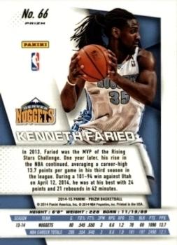 2014-15 Panini Prizm - Prizms Red White and Blue Pulsar #66 Kenneth Faried Back