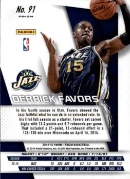 2014-15 Panini Prizm - Prizms Red White and Blue Pulsar #91 Derrick Favors Back