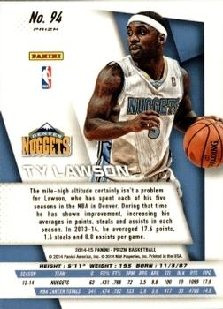 2014-15 Panini Prizm - Prizms Red White and Blue Pulsar #94 Ty Lawson Back