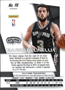 2014-15 Panini Prizm - Prizms Red White and Blue Pulsar #98 Marco Belinelli Back