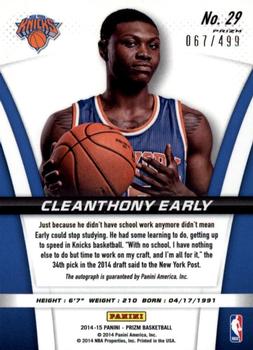 2014-15 Panini Prizm - Rookie Autographs Prizms #29 Cleanthony Early Back