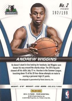2014-15 Panini Prizm - Rookie Autographs Prizms Red #2 Andrew Wiggins Back