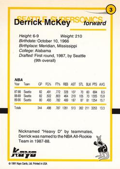 1990-91 Kayo Seattle SuperSonics #3 Derrick McKey Back