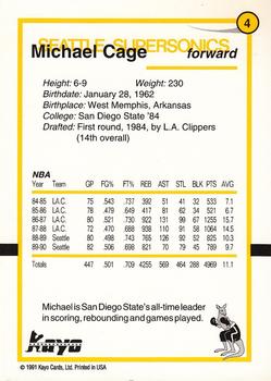 1990-91 Kayo Seattle SuperSonics #4 Michael Cage Back