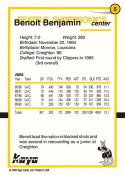 1990-91 Kayo Seattle SuperSonics #5 Benoit Benjamin Back