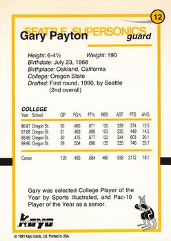 1990-91 Kayo Seattle SuperSonics #12 Gary Payton Back