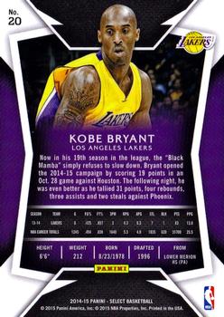 2014-15 Panini Select #20 Kobe Bryant Back