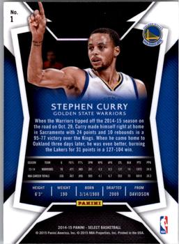 2014-15 Panini Select #1 Stephen Curry Back
