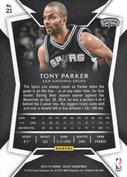 2014-15 Panini Select #21 Tony Parker Back
