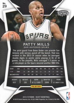 2014-15 Panini Select #29 Patty Mills Back
