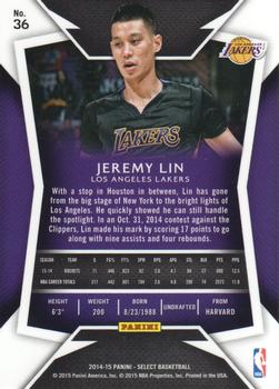 2014-15 Panini Select #36 Jeremy Lin Back