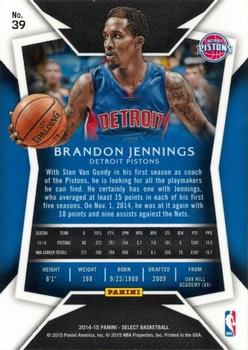 2014-15 Panini Select #39 Brandon Jennings Back