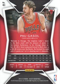 2014-15 Panini Select #41 Pau Gasol Back