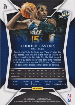 2014-15 Panini Select #67 Derrick Favors Back