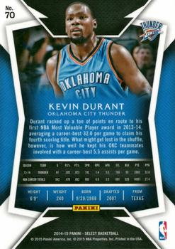 2014-15 Panini Select #70 Kevin Durant Back