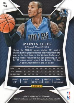 2014-15 Panini Select #74 Monta Ellis Back