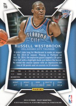 2014-15 Panini Select #78 Russell Westbrook Back