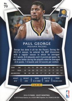 2014-15 Panini Select #79 Paul George Back