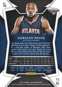2014-15 Panini Select #92 Adreian Payne Back