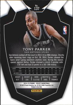 2014-15 Panini Select #137 Tony Parker Back