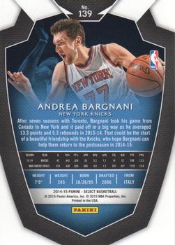 2014-15 Panini Select #139 Andrea Bargnani Back