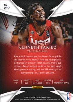 2014-15 Panini Select #219 Kenneth Faried Back