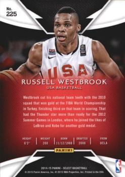 2014-15 Panini Select #225 Russell Westbrook Back