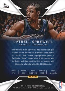 2014-15 Panini Select #252 Latrell Sprewell Back