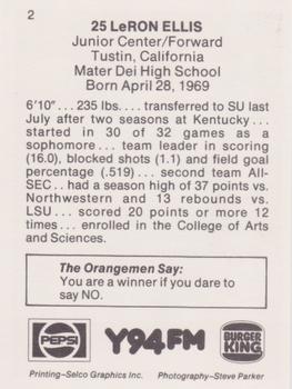 1989-90 Syracuse Orangemen #2 LeRon Ellis Back