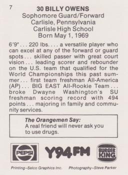 1989-90 Syracuse Orangemen #7 Billy Owens Back