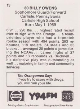 1989-90 Syracuse Orangemen #13 Billy Owens Back