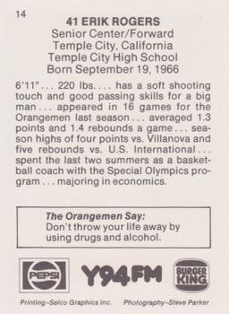 1989-90 Syracuse Orangemen #14 Erik Rogers Back