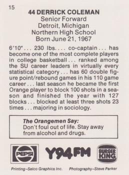 1989-90 Syracuse Orangemen #15 Derrick Coleman Back