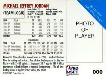 1991-92 Pro Set Prototypes #000 Michael Jeffrey Jordan Back