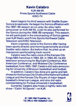 1989-90 Hoops - Announcers #NNO Kevin Calabro Back