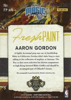 2014-15 Panini Court Kings - Fresh Paint Autographs #FP-AG Aaron Gordon Back