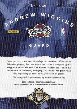 2014-15 Panini Court Kings - Heir Apparent Autographs #HA-AW Andrew Wiggins Back
