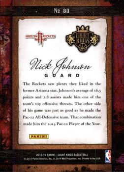 2014-15 Panini Court Kings - Remarkable Rookies #33 Nick Johnson Back
