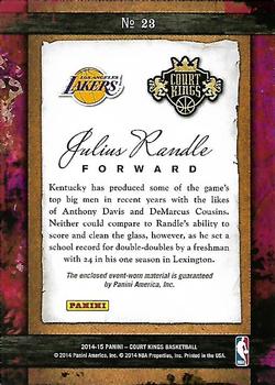 2014-15 Panini Court Kings - Remarkable Rookies Memorabilia #23 Julius Randle Back