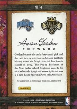 2014-15 Panini Court Kings - Remarkable Rookies Signatures #4 Aaron Gordon Back