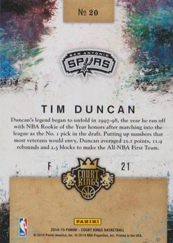 2014-15 Panini Court Kings - Rookie Royalty #20 Tim Duncan Back
