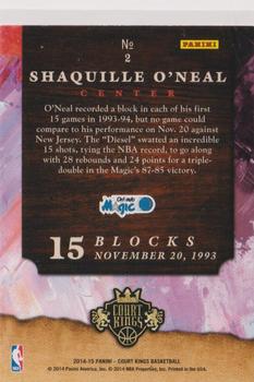 2014-15 Panini Court Kings - Royal Performances #2 Shaquille O'Neal Back