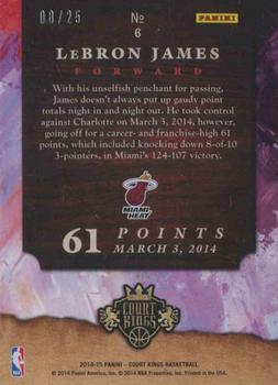 2014-15 Panini Court Kings - Royal Performances Sapphire #6 LeBron James Back