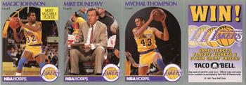1990-91 Hoops Taco Bell Los Angeles Lakers - Panels #NNO Magic Johnson / Mike Dunleavy / Mychal Thompson Front