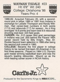1989-90 Carl's Jr. Sacramento Kings #NNO Wayman Tisdale Back