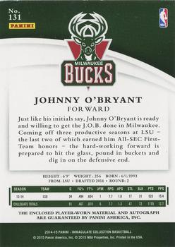 2014-15 Panini Immaculate Collection #131 Johnny O'Bryant Back