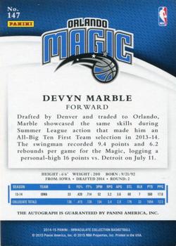 2014-15 Panini Immaculate Collection #147 Devyn Marble Back